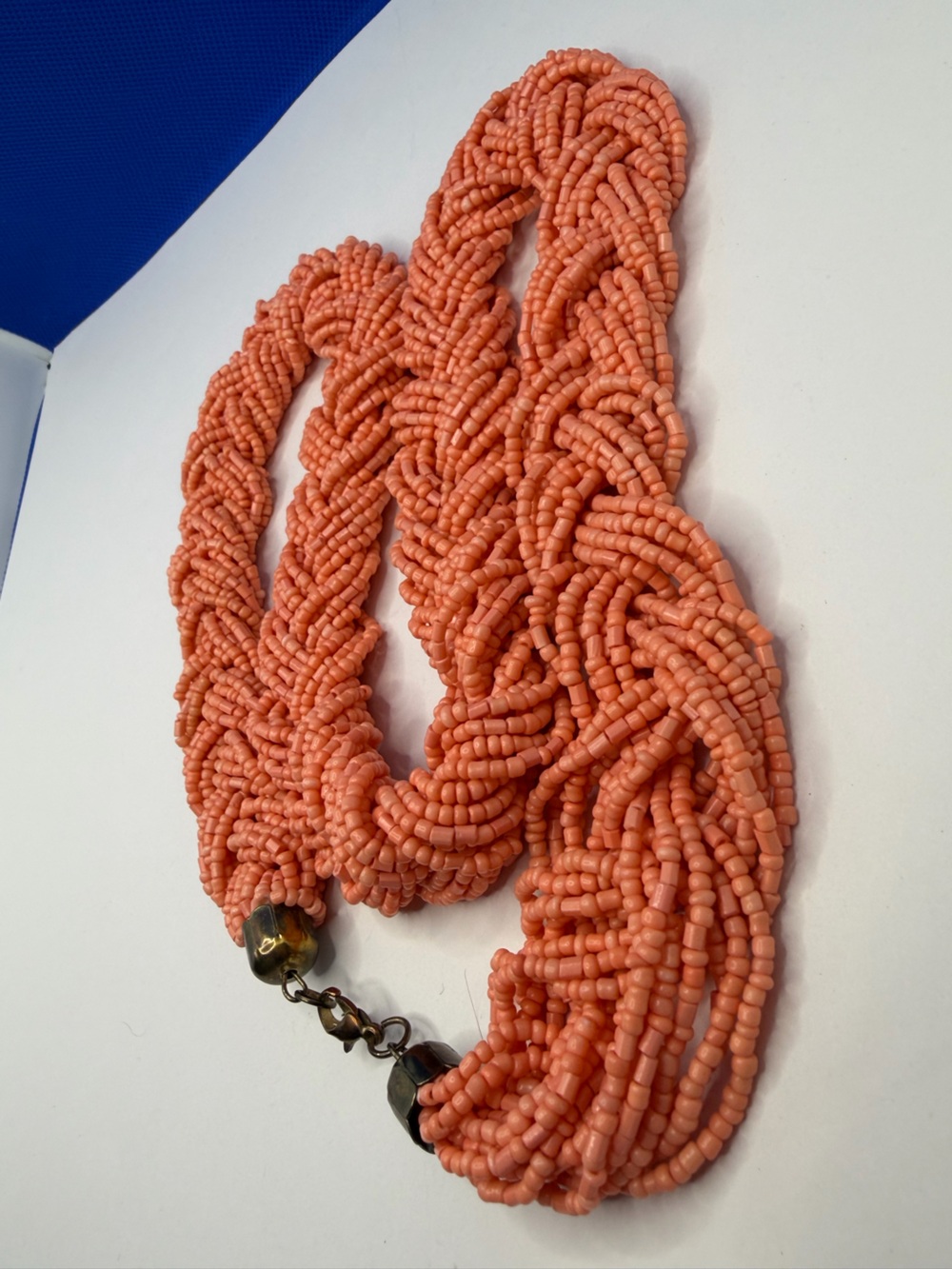 Handmade Braided Coral Multi Strand Seed Bead Beaded Necklace - Women's Jewelry - Picture 7 of 7